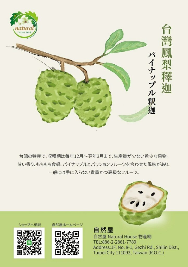 鳳梨釋迦對日本人來說屬於較陌生的熱帶水果，因此建議製作說明圖（圖非視宇團隊製作）